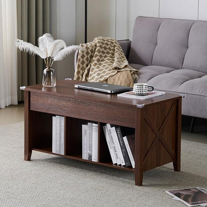 VINGLI Farmhouse Lift Top Coffee Table,38" Living Room Table,Rustic Brown