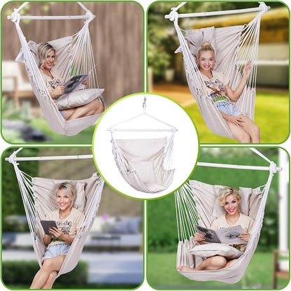 Backyard Expressions Hanging Hammock Chair Swing with Cushions & Hanging Kit – 500 lb Capacity, Cotton Blend Fabric, for Indoor/Outdoor Use – Includes Chain, Hooks & Spring – 5 Colors