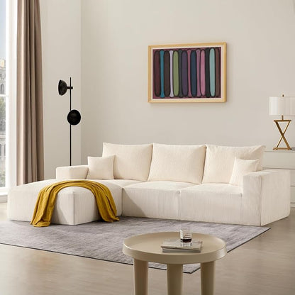 40" Oversized Square Corduroy Ottoman Pouf - Poofy Soft Foot Rest with Foam Chunk Filling, Movable Large Ottoman Pouf Footstool for Living Room Sofa Couch Bedroom, Beige (1 Piece)