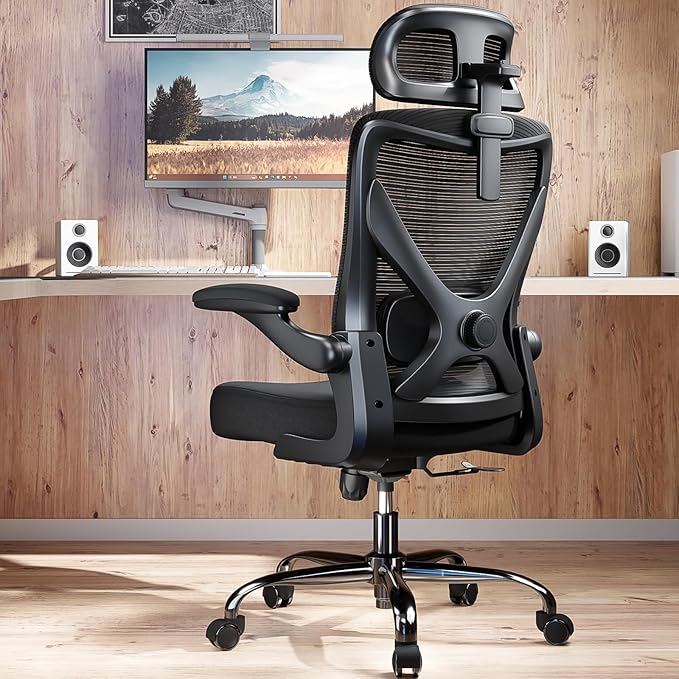 Black Ergonomic Office Chair - Mesh Desk Chair with Adjustable Lumbar Support High Back Computer Gaming Chairs - Big and Tall Office Chairs Adults, Comfortable for Long Hours