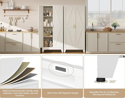 61" H White Storage Cabinet,Metal Pantry Cabinets with Doors,Tall Cabinet,Kitchen Pantry Storage Cabinets