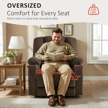 MCombo Oversized Zero Gravity Recliner Chair with Heating and Massage, Power Recliner for Big and Tall with USB & Type C Ports, Cup Holders for Living Room 8017 (Brown, Oversized)