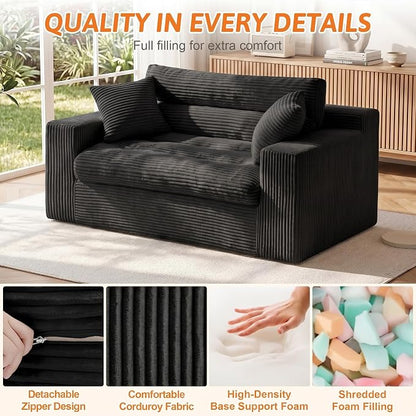 Erament Boneless Loveseat Sofa Couch, 2 in 1 Convertible Sofa Bed with Pillows, Fold Out Bean Bag Chair Boneless Floor Couch for Living Room Bedroom Office Lounge Apartment, No Assembly Needed, Black