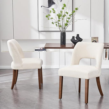 VKNOW Wooden Dining Chairs Set of 2, Modern Fabric Upholstered Dining Room Chair Kitchen Chairs, Farmhouse Dinner Chair for Kitchen Dining Room, Cream
