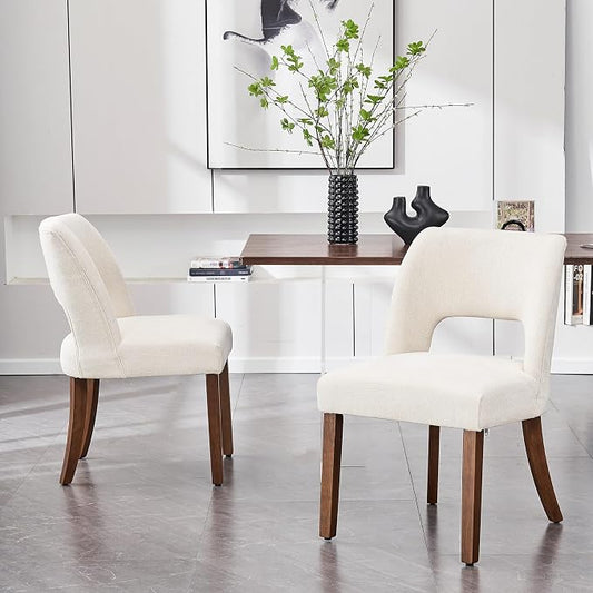 VKNOW Wooden Dining Chairs Set of 2, Modern Fabric Upholstered Dining Room Chair Kitchen Chairs, Farmhouse Dinner Chair for Kitchen Dining Room, Cream