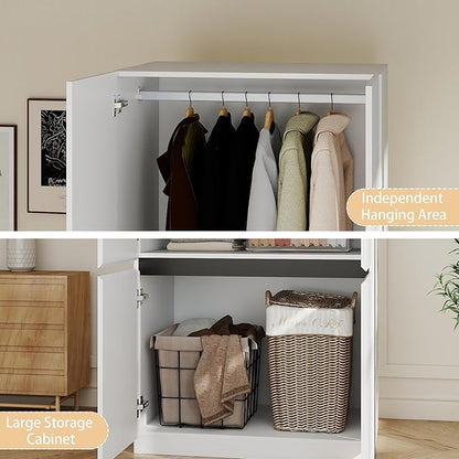 White Armoire Wardrobe Closet: 75" Large Wardrobe Closet with 6 Doors, Modern Bedroom Armoires with Storage Cabinet, Tall Wood Closets for Hanging Clothes