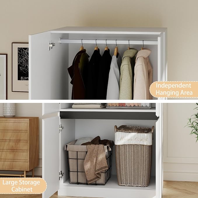 White Armoire Wardrobe Closet: 75" Large Wardrobe Closet with 4 Doors, Modern Bedroom Armoires with Storage Cabinet, Tall Wood Closets for Bedroom