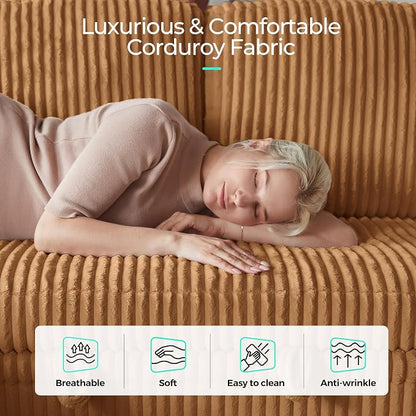 LINSY HOME Sectional Sleeper Sofa Pull Out Couches for Living Room (Brown, Sleeper Sofa 3) | Pull Out Sofa Bed, Storage, USB Charging, Cup Holders, Plush Corduroy