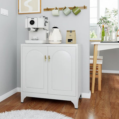 UNICOLY Buffet Cabinet with Storage, 33" H Side Board Storage Cabinet with Doors and Shelves, Metal Sideboard Cabinets for Dining Room, Living Room, White