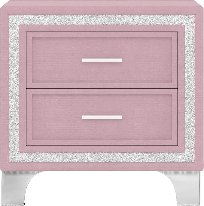 Flieks Bedroom Sets, 3-Pieces Bedroom Sets, Queen Size Upholstered Platform Bed with LED Lights and 2 Nightstands, Pink