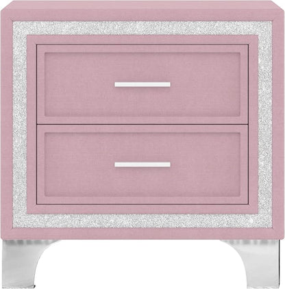 Flieks Bedroom Sets, 3-Pieces Bedroom Sets, Queen Size Upholstered Platform Bed with LED Lights and 2 Nightstands, Pink