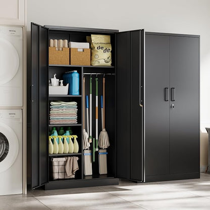 Letaya Metal Storage Cabinets Locker with Lock Door, 72'' Clothing Coat Steel Storage Freestanding Wardrobe for Office, Home, School, Employee,Gym,Fire Department (Black)
