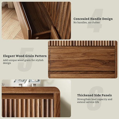 LYNSOM 7 Drawer Dresser for Bedroom, 50" Wide Fluted Dresser with Curved Corners, Wood Dressers & Chests of Drawers with Dual-Panel Design for Bedroom, Entryway, Walnut