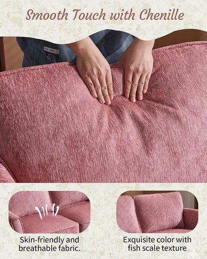 Karl home 67" Loveseat Sofa Chenille Fabric, Pink | Removable Covers, Outward Arms, Spring Cushion & Solid Wood Frame, Deep Seat for Living Room, Bedroom, Apartment