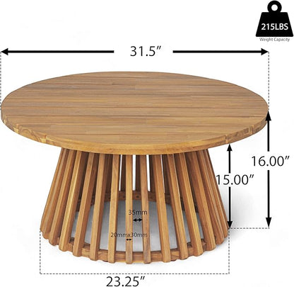 Merax Patio Outdoor Acacia Wood Round Coffee Table for Backyard, Lawn, Balcony, Teak Finish