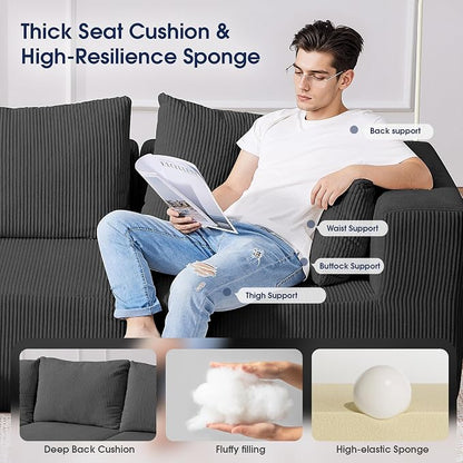 KINGYES 107'' Modular Sectional Sofa, L Shaped Cloud Couch for Living Room, Modern Boneless Sofa with Chaise for Bedroom, Gray