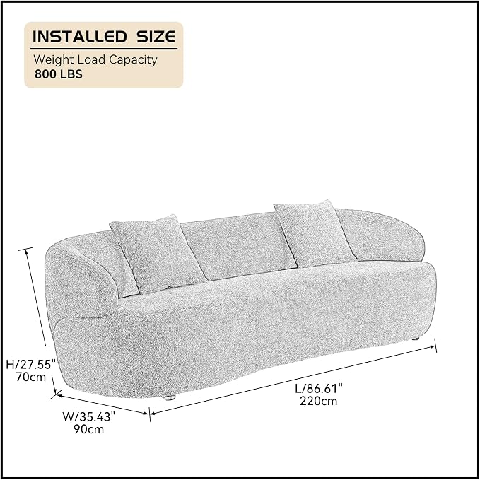 KEIKI 87" Curved Oversized Boucle Cloud Sofa with Thickened Seat Cushions and Backrest, Modern Style 3-Seater Upholstered Corner Fluffy Couch, No Assembly Required, for Apartment, Living Room, Orange
