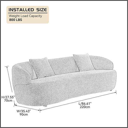 KEIKI 87" Curved Oversized Boucle Cloud Sofa with Thickened Seat Cushions and Backrest, Modern Style 3-Seater Upholstered Corner Fluffy Couch, No Assembly Required, for Apartment, Living Room, Orange