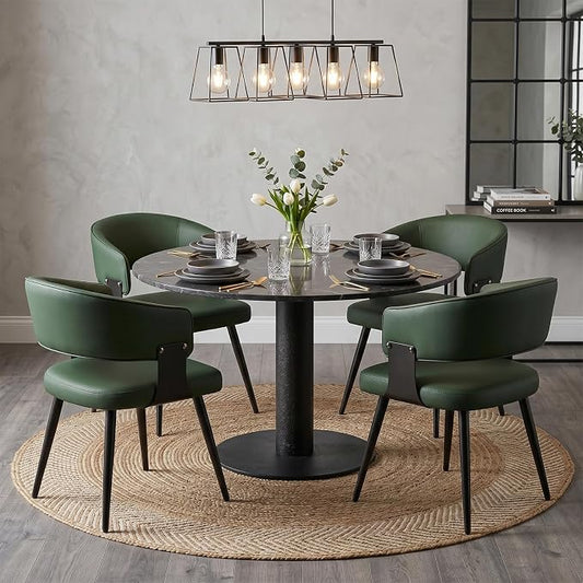 Dining Chairs Set of 4, Modern Upholstered Faux Leather Kitchen Chairs with Curved Back, Easy to Assemble & Clean for Dining Room, Restaurant, Cafe, Green