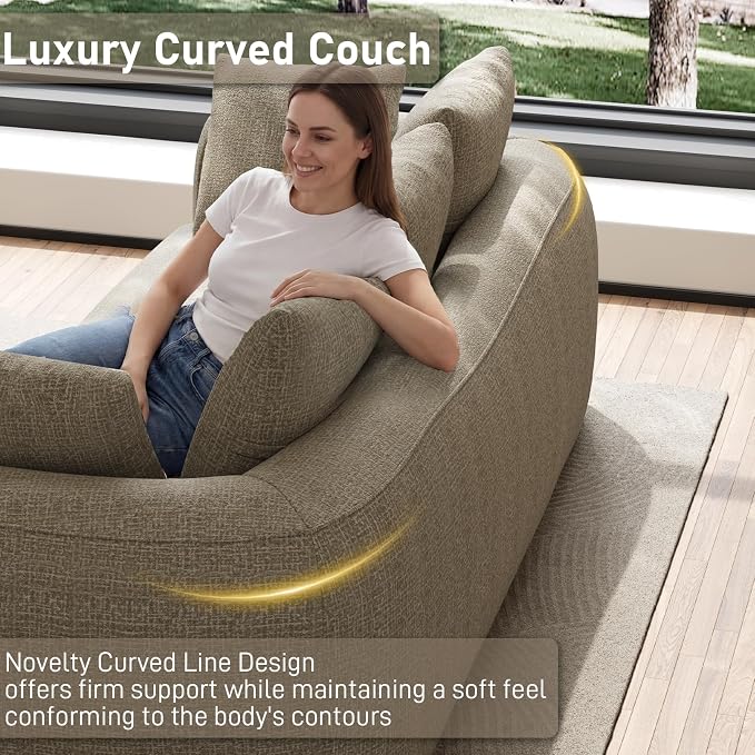 Curved Modern Couch Sofa,Boneless Couch， Modern 3 Seater Cloud Couch,Deep Seat
