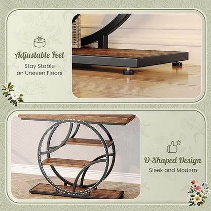Huuger Modern Console Table, 41.3 Inch Sofa Table with Artistic Curved Metal Frame, Narrow Entryway Table for Hallway, Living Room, Behind Couch, Rustic Brown