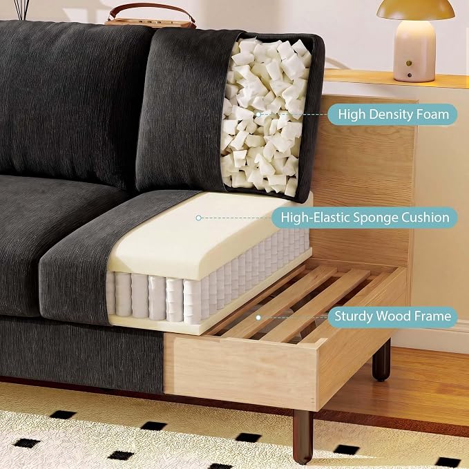Ihanherry 68" Loveseat Sofa, Modern 2-Seat Couch, Mid Century Sofa, Comfy Chenille Deep Seat Couch for Living Room, Bedroom, Office, Apartment, Black