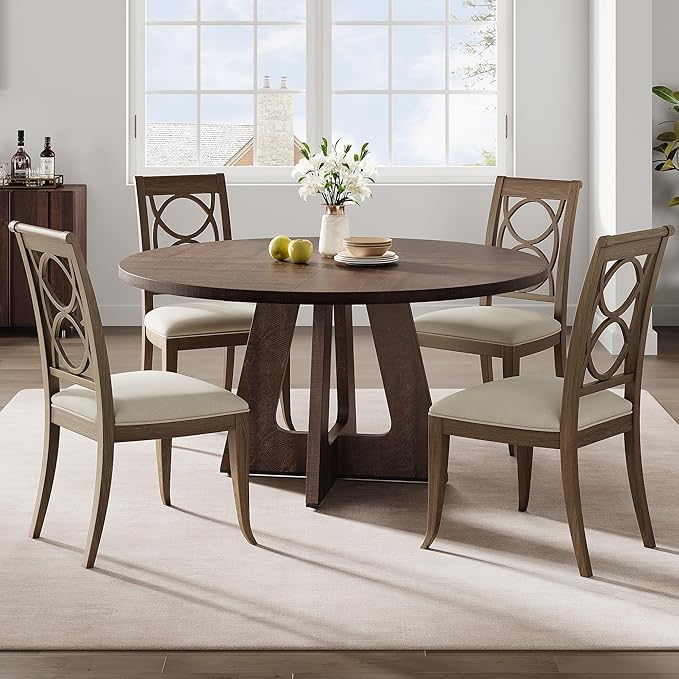 GAOMON 47 Inch Round Dining Table for 4-6 People, Circle Dinner Table with Wooden Cross Pedestal Base, Farmhouse Kitchen Furniture for Dining Room, Living Room, Kitchen (Table Only) - Reddish Brown