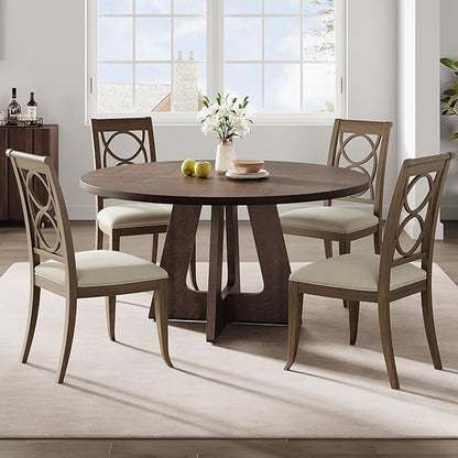 GAOMON 47 Inch Round Dining Table for 4-6 People, Circle Dinner Table with Wooden Cross Pedestal Base, Farmhouse Kitchen Furniture for Dining Room, Living Room, Kitchen (Table Only) - Reddish Brown
