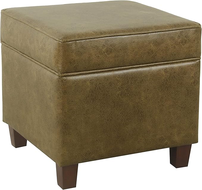 HomePop 18" Square Storage Ottoman - Distressed Brown Faux Leather