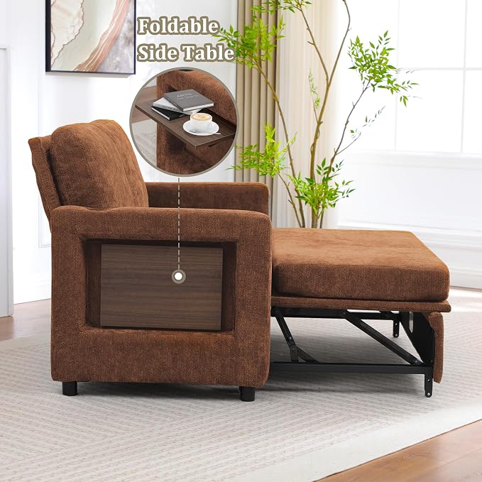 3 in 1 Folding Convertible Sleeper Sofa Bed Pull Out Couch with Side Pockets USB Port Side Table Loveseat Sofa Bed with Adjustable Backrest for Living Room Bedroom 66" Orange 2 SEAT