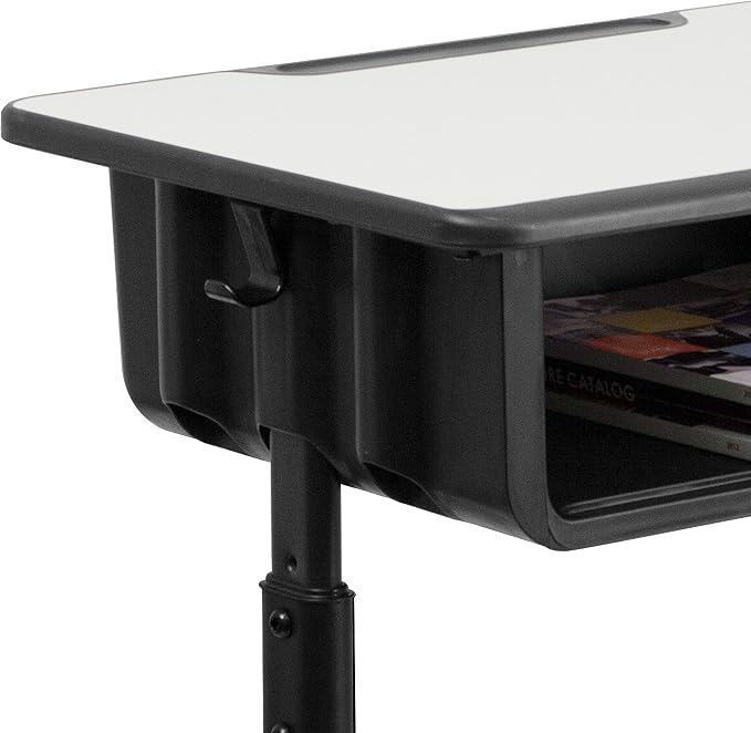 Flash Furniture Billie Student Desks with Grey Tops and Adjustable Height Black Pedestal Frames, Set of 5