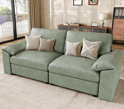 EASE MOOSE Loveseat Sofa for Living Room,Oversized Deep Seat Modular Sectional,Classic Comfy 2 Seater Sofas,Scratch Resistant Faux Leather Couch for Small Spaces, Green