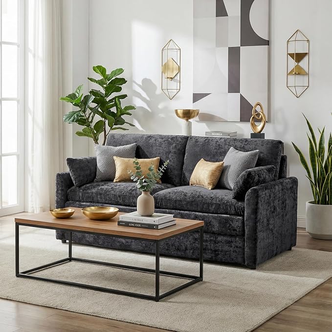 Iroomy 57" Chenille Loveseat 2 Seater, Small Love Seat Sofa, Cloud Couch Thick Cushions, Pocket Springs, Compact Couches for Apartment, Living Room, Dark Gray | 9.5" Thick Cushions