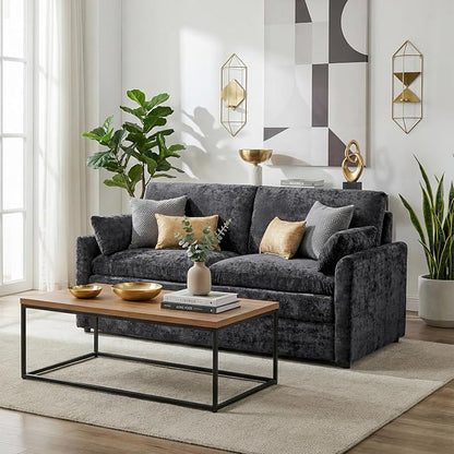 Iroomy 57" Chenille Loveseat 2 Seater, Small Love Seat Sofa, Cloud Couch Thick Cushions, Pocket Springs, Compact Couches for Apartment, Living Room, Dark Gray | 9.5" Thick Cushions