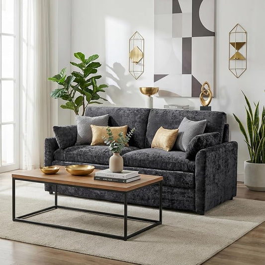 Iroomy 57" Chenille Loveseat 2 Seater, Small Love Seat Sofa, Cloud Couch Thick Cushions, Pocket Springs, Compact Couches for Apartment, Living Room, Dark Gray | 9.5" Thick Cushions