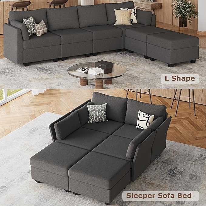 Huatean Home 114.17" Modular Sectional Sofa, 6 Seat Modular Couch with Storage, Memory Foam, Convertible Sectional Couches for Living Room, U Shaped Comfy Modular Sofa with Chaise, Dark Grey