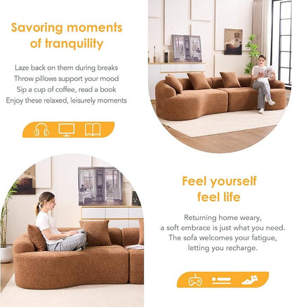 110.2" Curved Sectional Sofa,Luxury Wood Grain Chenille Fabric, Oversized Sectional Sofa,Compression Curved Couch for Living Room,No Assembly Needed (Caramel, 110.2 Inch)