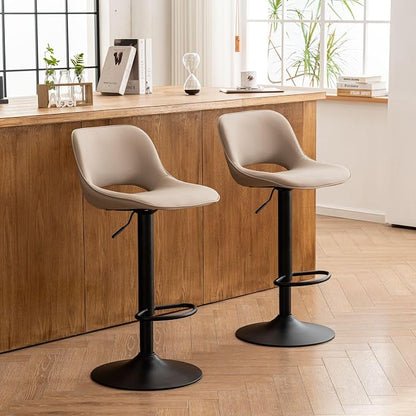 YOUNIKE Bar Stools Set of 2 Compact Modern Swivel Barstools, Adjustable Counter Height Bar Stools Faux Leather Upholstered Bar Chairs with Back for Kitchen Island, Khaki