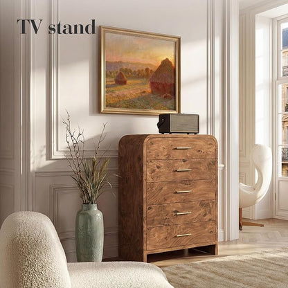 Curved 5-Drawer Dresser for Bedroom, 45.59" Tall Modern Chest of Drawers, Wooden Chest of Drawers for Living Room, Closet Storage Organizer Furniture, Nursery, Hallway, Dark Burl