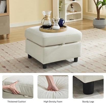 WUTUTUEE 25" Square Storage Ottoman for Modular Sectional Sofa, Convertible Couch Footrest with Hidden Compartment, Chenille Upholstered Coffee Table & Extra Living Room Seating, Beige