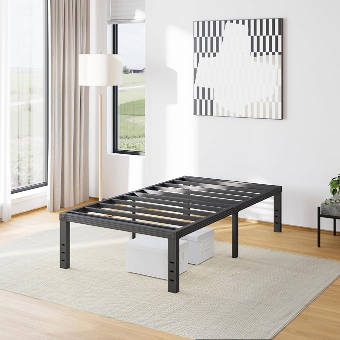 Furnitui 16 Inch High Metal Twin XL Bed Frames, Platform Twin XL Bed Frame No Box Spring Needed, Easy Assembly, Noise Free, Sturdy, Black