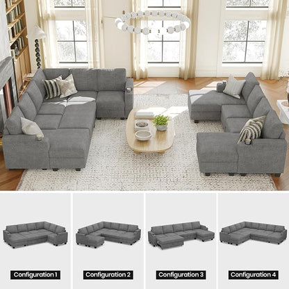 Belffin Modular Sectional Loveseat with Pullout Bed Sectional Sleeper Sofa with Pull Out Bed for Living Room.Light Grey