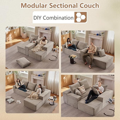 96" Modular Sectional Sofa, Modern Corduroy Cloud Couch with Deep Seat, Boneless Couch Upholstered 3-Seater L-Shaped Sofa for Living Room, No Assembly Required (Camel, Right-Facing Chaise)