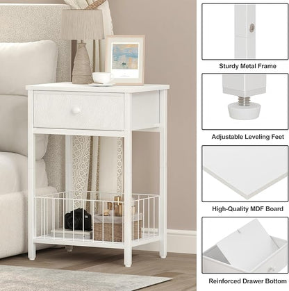 White Small nightstand, White Nightstand, Side Table for Small Spaces, 2 Tiers Storage Shelves End Table, Night Stand for Living Room, Bedroom, Dorm LNT0061W2