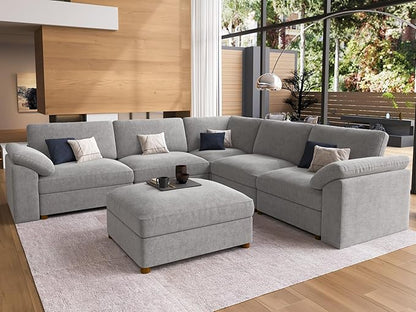 EEASE Moose Oversized Sectional Modular Sofa, Comfty Deep Seat Couch for Living Room,Solid Wood Frame Sofa,Removable and Washable,Grey