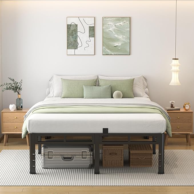 NKZ California King Bed Frame 20 Inch, Metal Bed Frame & Box Spring 2 in 1 Platform with Round Corner Legs, 4000lbs Weight Capacity Reinforced Metal Frame, Headboard Hole, Noise-Free, Easy Assembly