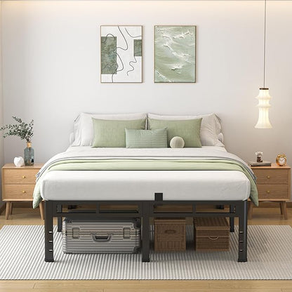 NKZ King Size Bed Frame 16 Inch, Metal Bed Frame & Box Spring 2 in 1 Platform with Round Corner Legs, 4000lbs Weight Capacity Reinforced Metal Frame, Headboard Hole, Noise-Free, Easy Assembly
