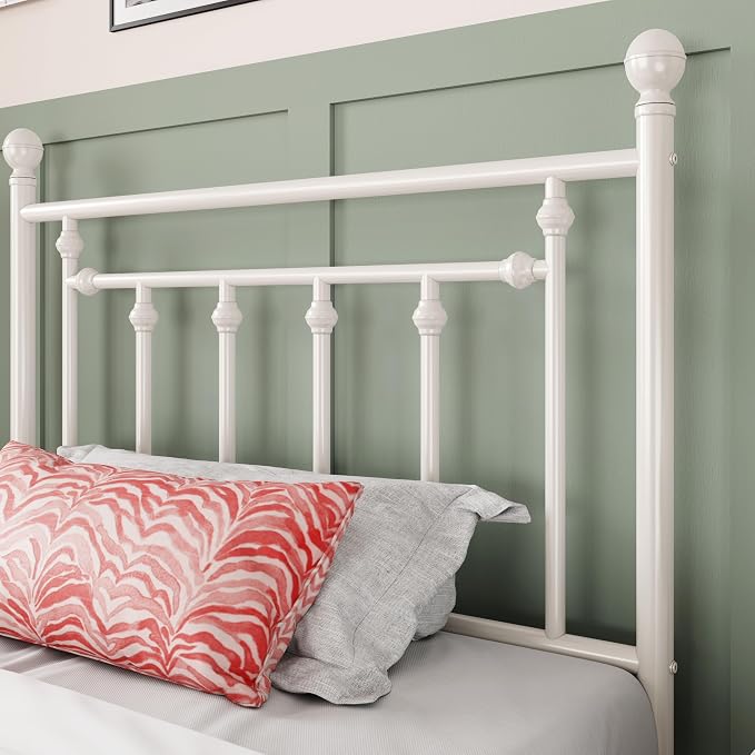 Allewie 14 Inch Twin Size Metal Platform Bed Frame with Victorian Vintage Headboard and Footboard/Mattress Foundation/Under Bed Storage/No Box Spring Needed/Easy Assembly/Noise Free/White
