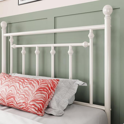 Allewie 14 Inch Twin Size Metal Platform Bed Frame with Victorian Vintage Headboard and Footboard/Mattress Foundation/Under Bed Storage/No Box Spring Needed/Easy Assembly/Noise Free/White