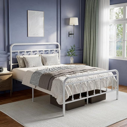 Novilla Metal Full Size Bed Frame - Modern Minimalist Victorian Style with Headboard/Footboard, Heavy-Duty Steel Slats/Underbed Storage/No Box Spring Needed/Easy Assembly/Noise Free/White